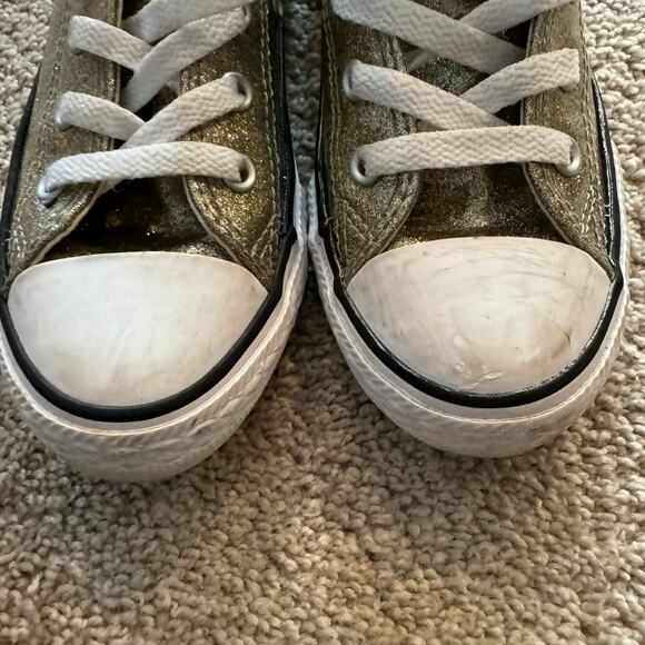 Converse Chuck Taylor Girls Gold Glitter Smooth Low Top Sneakers Size 13 - Picture 10 of 10